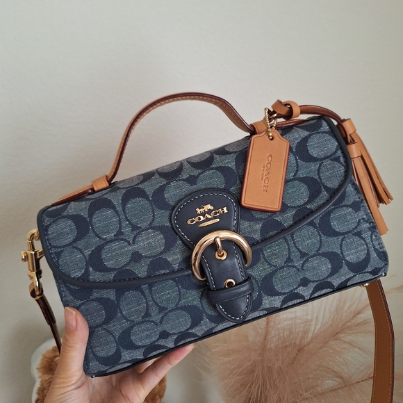 NWT COACH KLEO Signature Chambray Top Handle Bag Denim Multi C8513 $398 - Picture 2 of 11